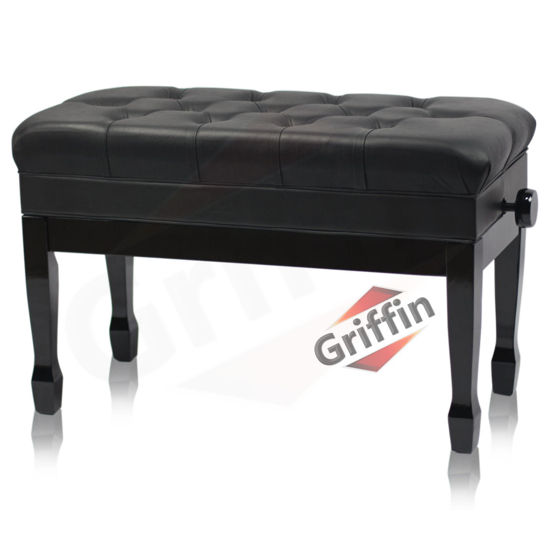 GRIFFIN Genuine Leather Piano Bench | Oversize Duet Vintage Black Solid Wood & Ergonomic Keyboard Stool | 2 Person Cushion Seat & Sheet Music Book Storage Space | Guitar Musicians Chair & Vanity Bench GeekStands.com