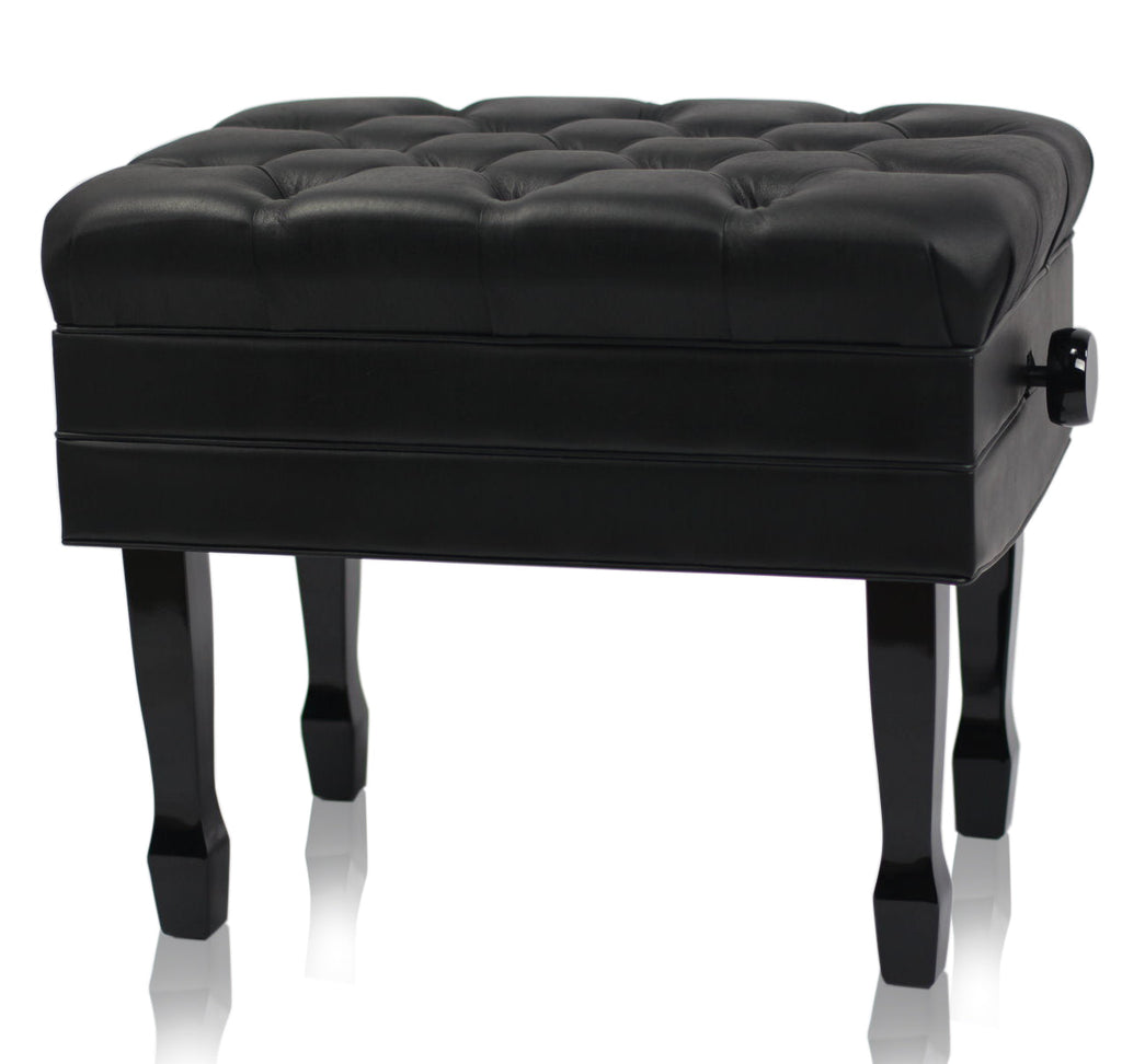 Genuine Leather Adjustable Piano Bench by GRIFFIN - Black Solid Wood Vintage Style & Heavy-Duty Ergonomic Keyboard Stool - Cushion Seat With Storage GeekStands.com