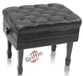 Genuine Leather Adjustable Piano Bench by GRIFFIN - Black Solid Wood Vintage Style & Heavy-Duty Ergonomic Keyboard Stool - Cushion Seat With Storage GeekStands.com
