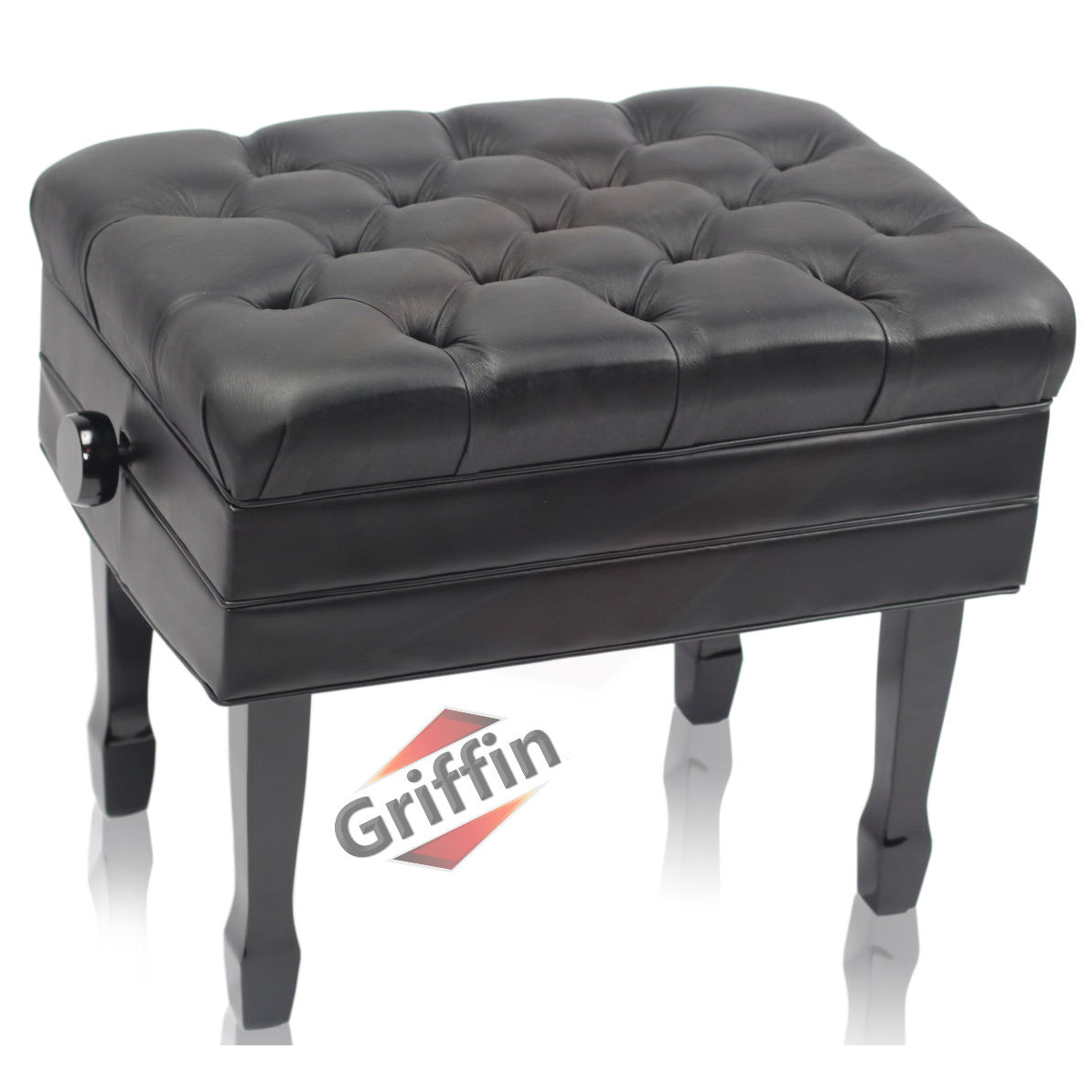 Genuine Leather Adjustable Piano Bench by GRIFFIN | Black Solid Wood Vintage Style & Heavy-Duty Ergonomic Keyboard Stool | Cushion Seat With Storage Space | Home Vanity Bench or Musicians Guitar Chair GeekStands.com