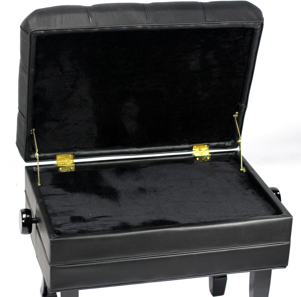 Genuine Leather Adjustable Piano Bench by GRIFFIN - Black Solid Wood Vintage Style & Heavy-Duty Ergonomic Keyboard Stool - Cushion Seat With Storage GeekStands.com