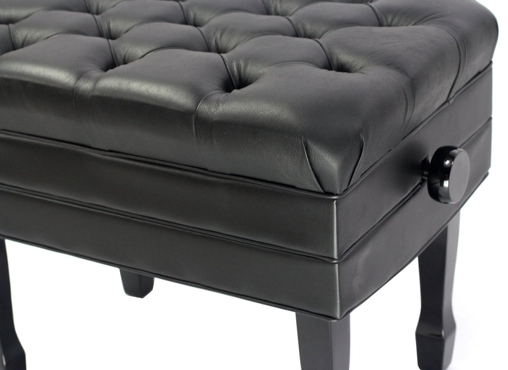 Genuine Leather Adjustable Piano Bench by GRIFFIN - Black Solid Wood Vintage Style & Heavy-Duty Ergonomic Keyboard Stool - Cushion Seat With Storage GeekStands.com