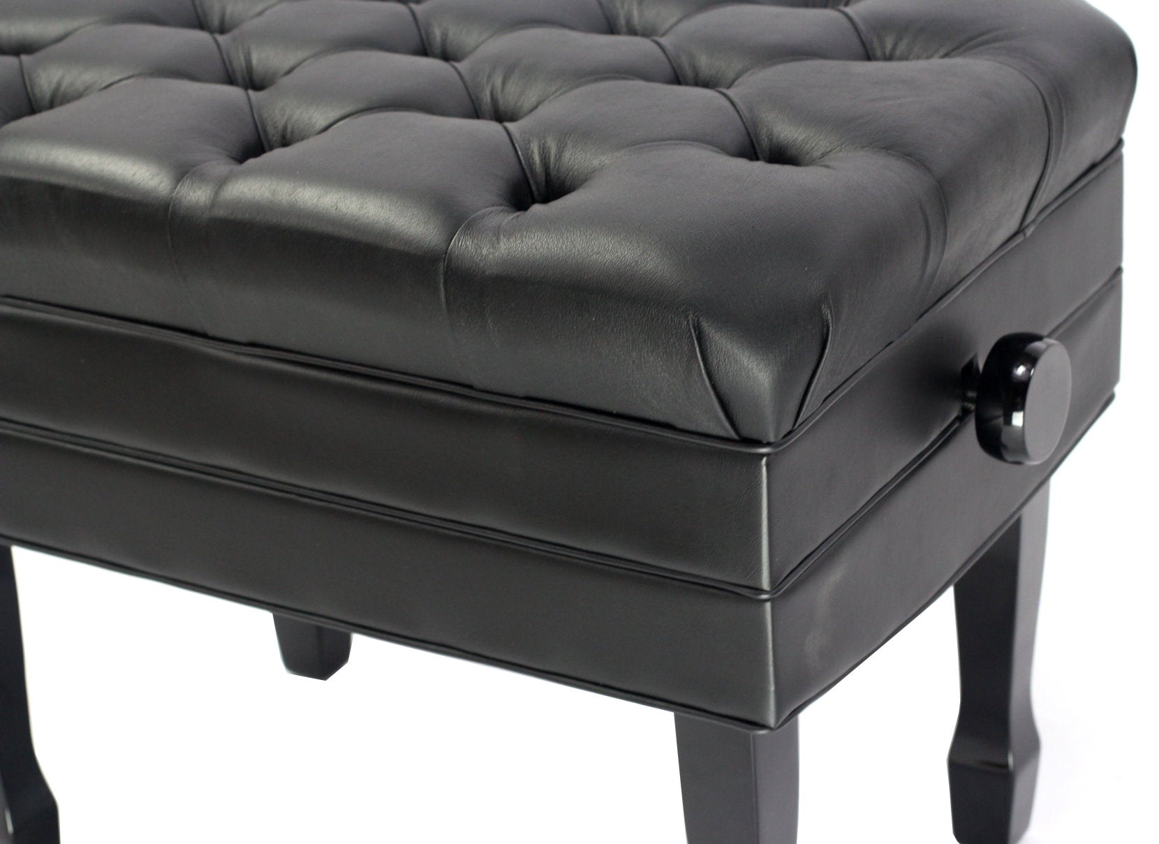 Genuine Leather Adjustable Piano Bench by GRIFFIN - Black Solid Wood Vintage Style & Heavy-Duty Ergonomic Keyboard Stool - Cushion Seat With Storage GeekStands.com