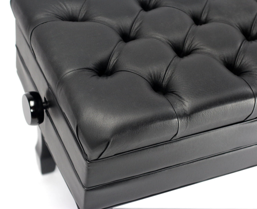 Genuine Leather Adjustable Piano Bench by GRIFFIN - Black Solid Wood Vintage Style & Heavy-Duty Ergonomic Keyboard Stool - Cushion Seat With Storage GeekStands.com