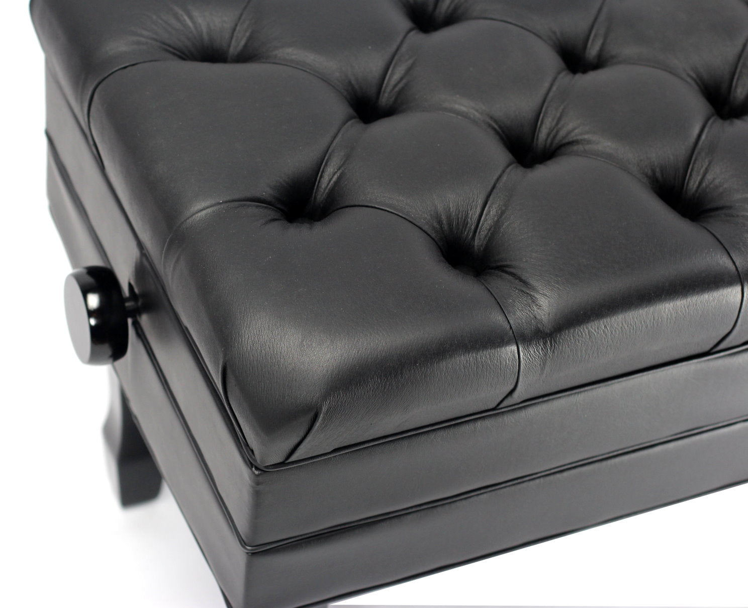 Genuine Leather Adjustable Piano Bench by GRIFFIN - Black Solid Wood Vintage Style & Heavy-Duty Ergonomic Keyboard Stool - Cushion Seat With Storage GeekStands.com