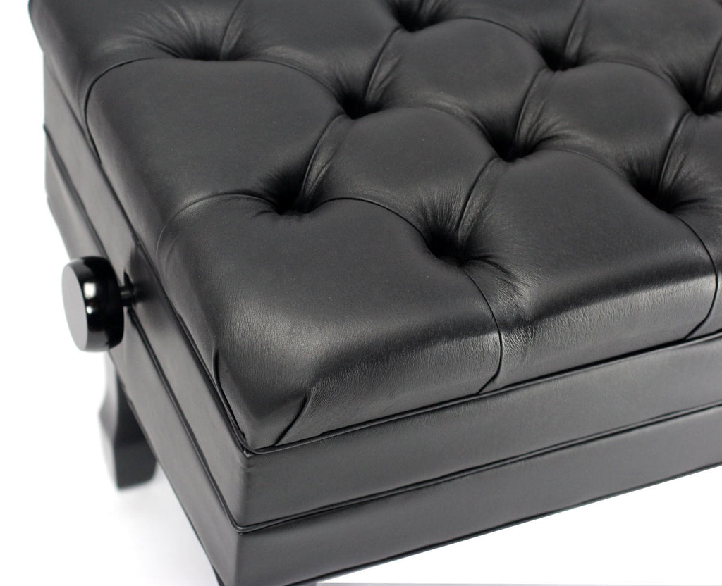 Genuine Leather Adjustable Piano Bench by GRIFFIN | Black Solid Wood Vintage Style & Heavy-Duty Ergonomic Keyboard Stool | Cushion Seat With Storage Space | Home Vanity Bench or Musicians Guitar Chair GeekStands.com