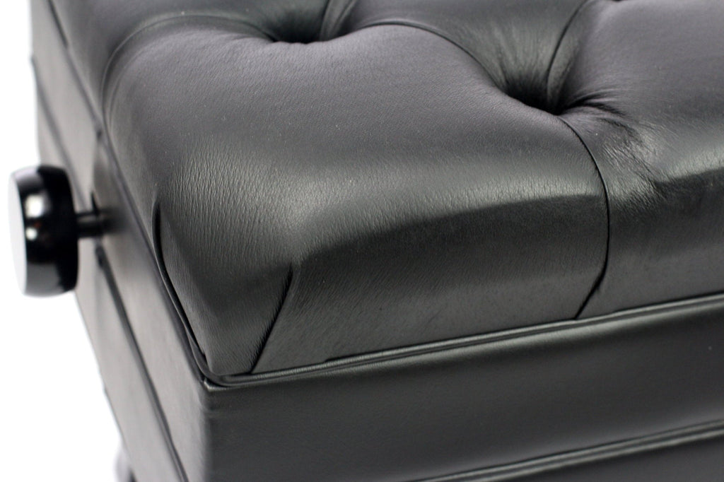 Genuine Leather Adjustable Piano Bench by GRIFFIN - Black Solid Wood Vintage Style & Heavy-Duty Ergonomic Keyboard Stool - Cushion Seat With Storage GeekStands.com