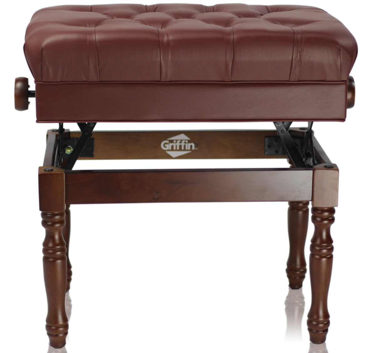 Genuine Leather Adjustable Piano Bench by GRIFFIN - Brown Solid Wood Vintage Design, Heavy-Duty & Ergonomic Keyboard Stool - Seat With Storage Space GeekStands.com