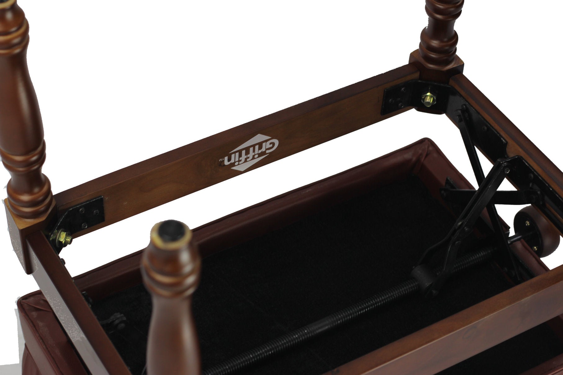 Genuine Leather Adjustable Piano Bench by GRIFFIN - Brown Solid Wood Vintage Design, Heavy-Duty & Ergonomic Keyboard Stool - Seat With Storage Space GeekStands.com