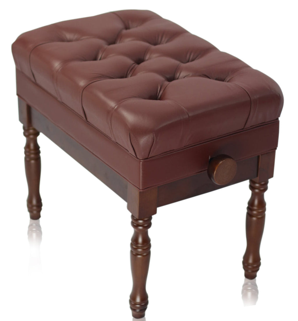 Genuine Leather Adjustable Piano Bench by GRIFFIN - Brown Solid Wood Vintage Design, Heavy-Duty & Ergonomic Keyboard Stool - Seat With Storage Space GeekStands.com