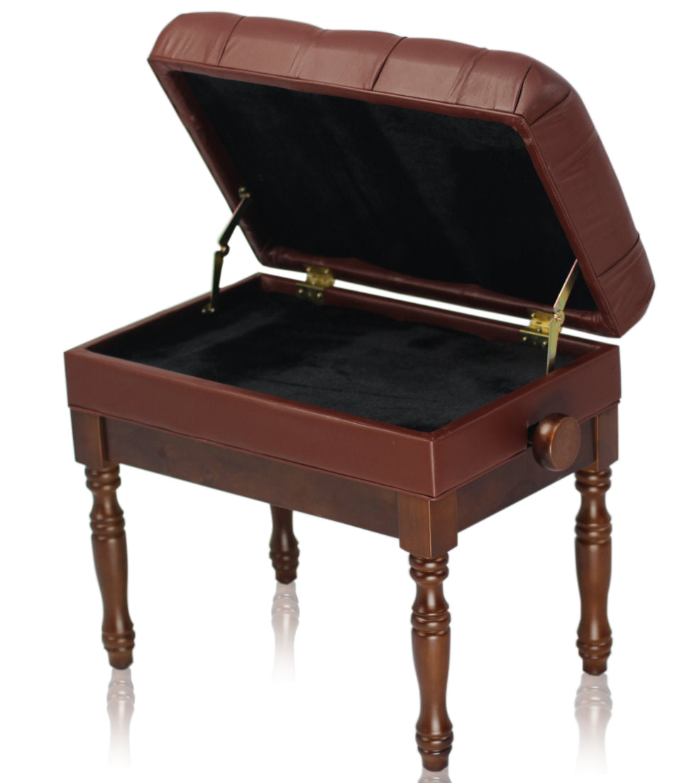 Genuine Leather Adjustable Piano Bench by GRIFFIN - Brown Solid Wood Vintage Design, Heavy-Duty & Ergonomic Keyboard Stool - Seat With Storage Space GeekStands.com