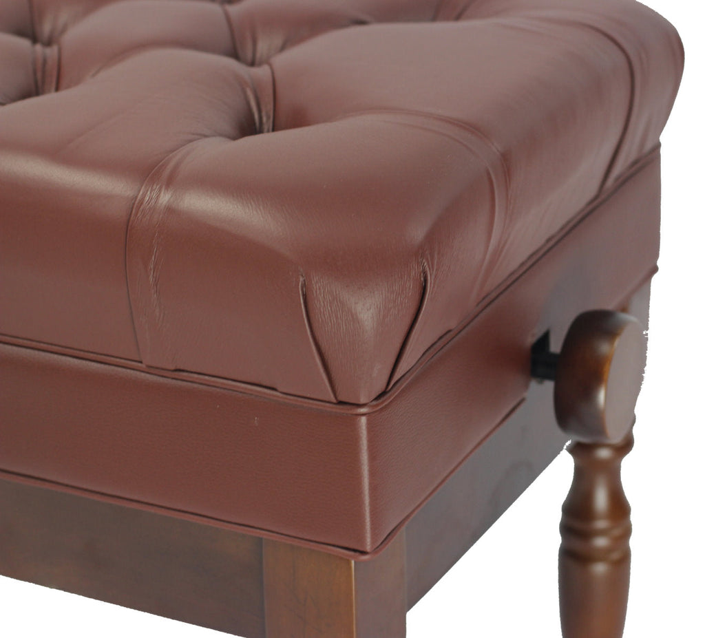 Genuine Leather Adjustable Piano Bench by GRIFFIN - Brown Solid Wood Vintage Design, Heavy-Duty & Ergonomic Keyboard Stool - Seat With Storage Space GeekStands.com
