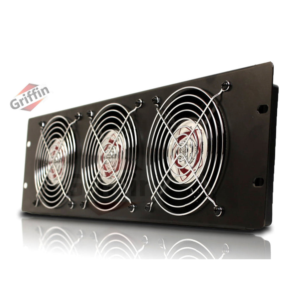 GRIFFIN Rackmount Cooling Fan | 3U Ultra-Quiet Triple Exhaust Fans, Keep Studio Audio Equipment Gear Cool | Rack Mount on Network IT System Server Rails | DJ PA AMP Temperature Control Panel Cabinet GeekStands.com