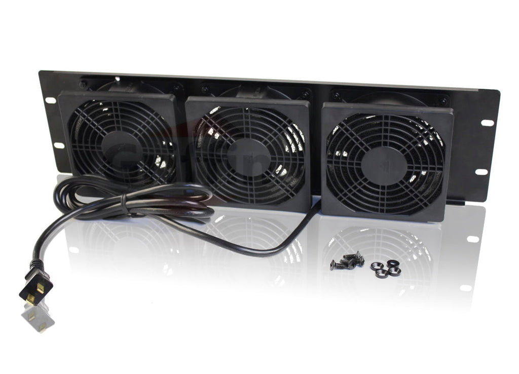 2 PACK - Rackmount Cooling Fan by Griffin | 3U Ultra-Quiet Triple Exhaust Fans, Keep Studio Audio Equipment Gear Cool | Rack Mount on Network IT System Server Rails | Temperature Control Panel Cabinet GeekStands.com
