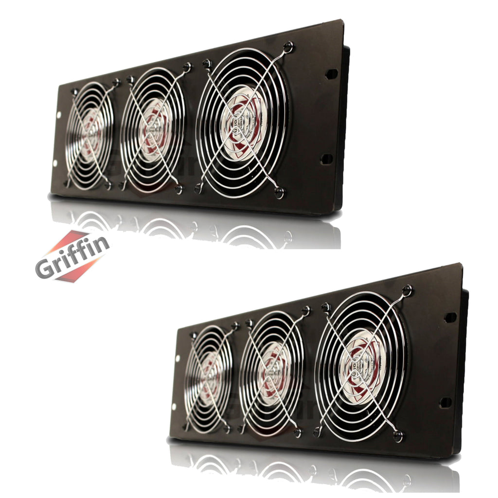 2 PACK - Rackmount Cooling Fan by Griffin | 3U Ultra-Quiet Triple Exhaust Fans, Keep Studio Audio Equipment Gear Cool | Rack Mount on Network IT System Server Rails | Temperature Control Panel Cabinet GeekStands.com