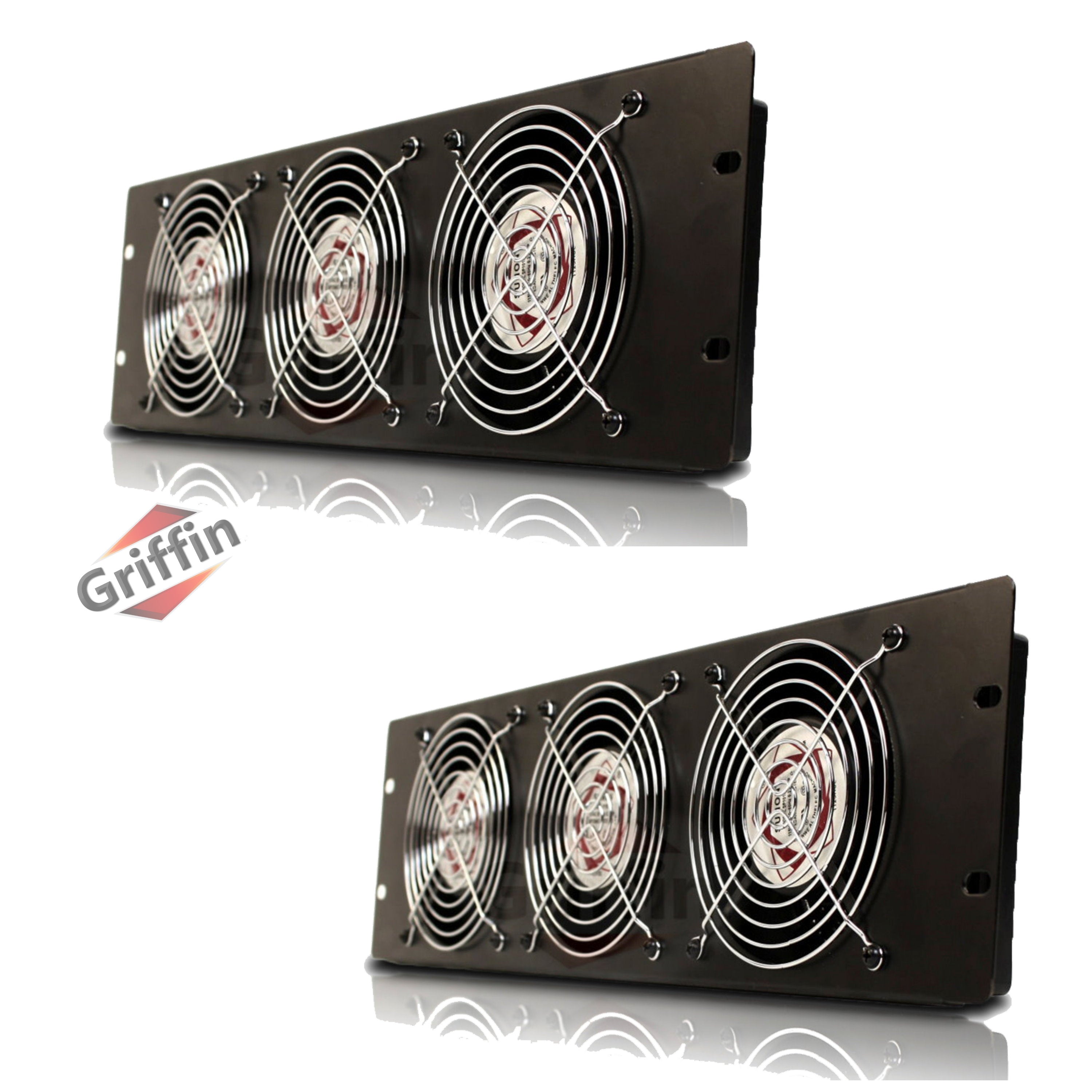 2 PACK - Rackmount Cooling Fan by Griffin | 3U Ultra-Quiet Triple Exhaust Fans, Keep Studio Audio Equipment Gear Cool | Rack Mount on Network IT System Server Rails | Temperature Control Panel Cabinet GeekStands.com