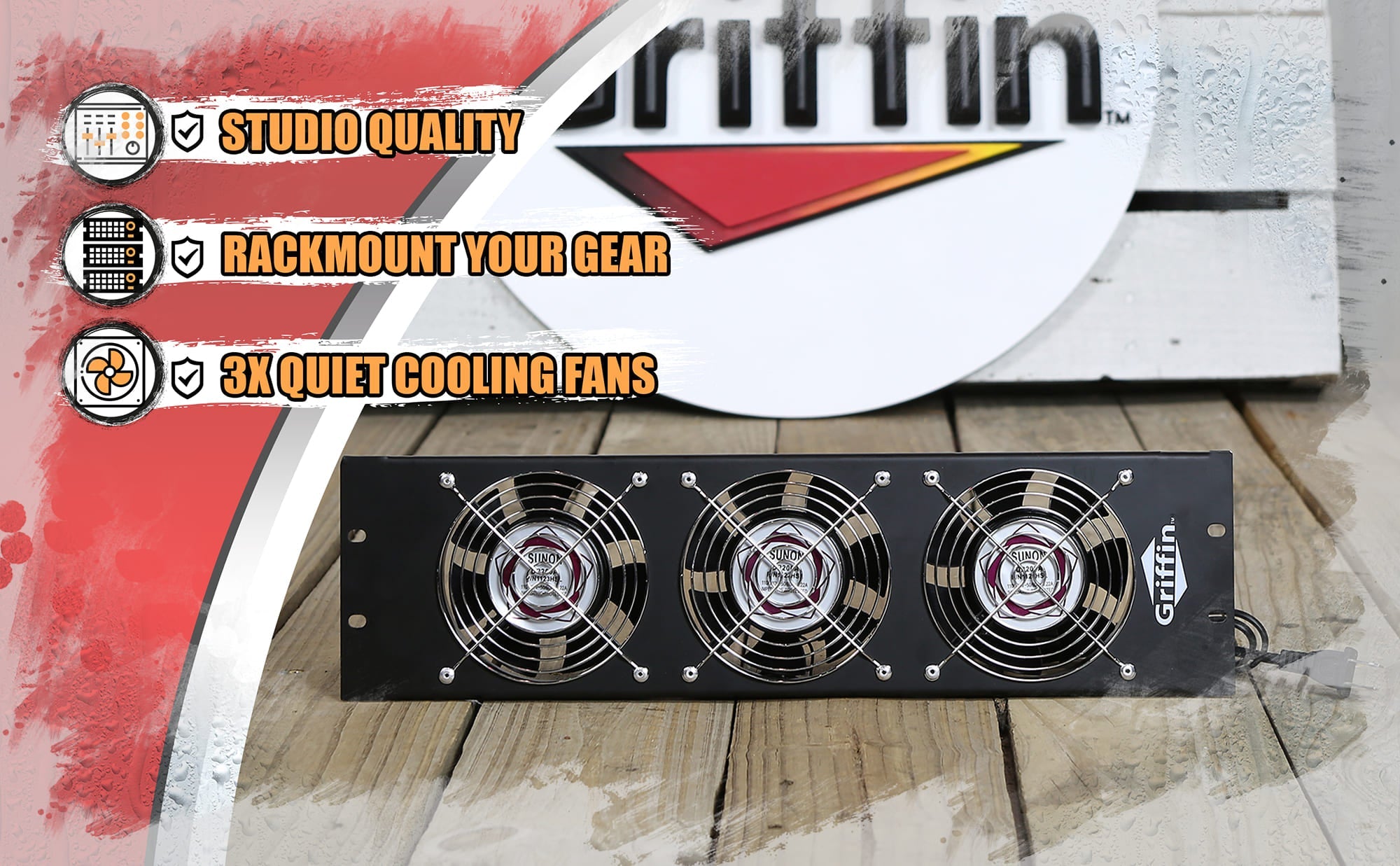 GRIFFIN Rackmount Cooling Fan | 3U Ultra-Quiet Triple Exhaust Fans, Keep Studio Audio Equipment Gear Cool | Rack Mount on Network IT System Server Rails | DJ PA AMP Temperature Control Panel Cabinet GeekStands.com
