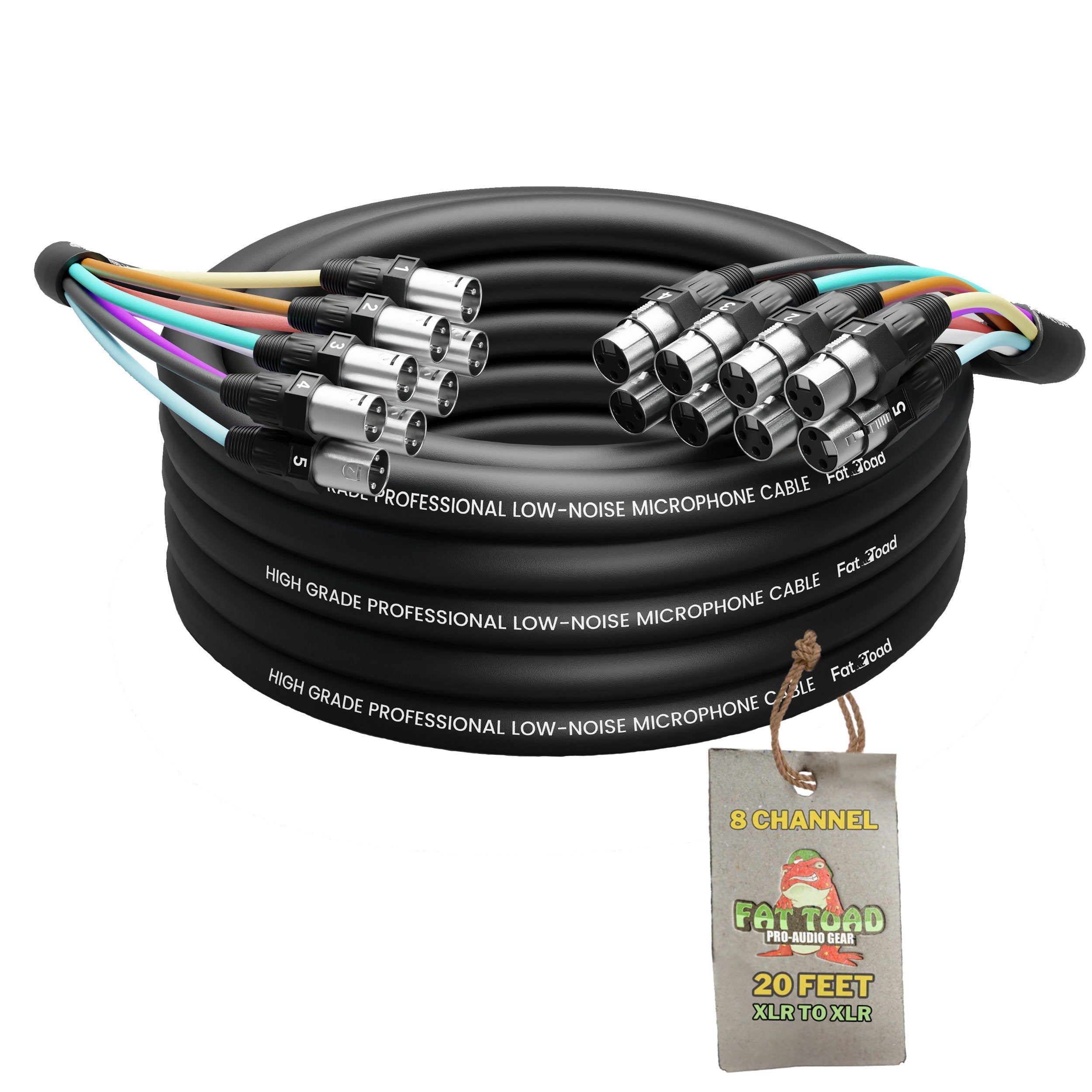 XLR Snake Cable (8 Channels) 20 FT by FAT TOAD - Patch Studio, Stage, Live Sound Recording Multicore Cords - Pro Audio Female to Male Mic Cables GeekStands.com