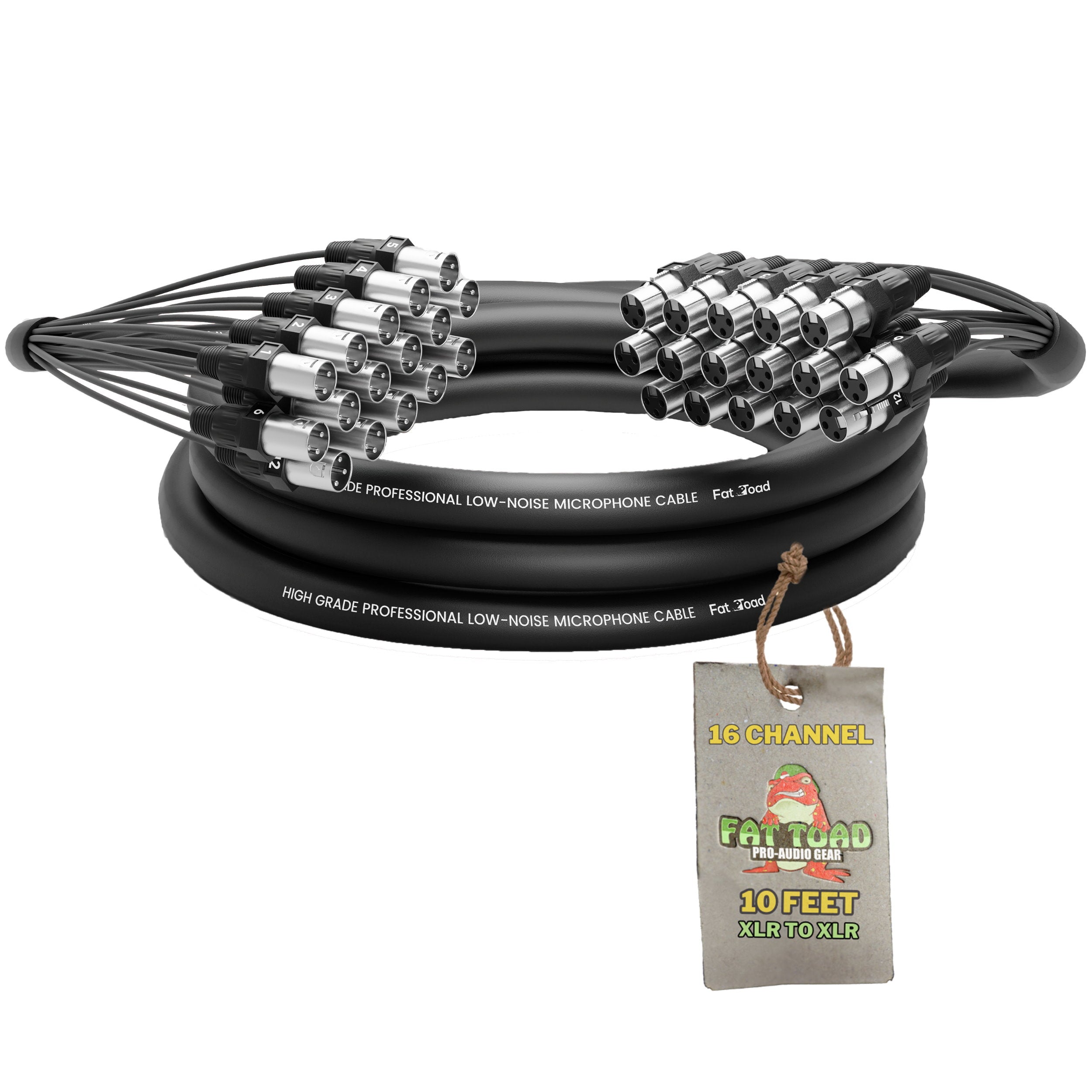 XLR Snake Cable (16 Channels) 10FT by FAT TOAD | Patch Studio, Stage, Live Sound Recording Multicore Cords | Pro Audio Shielded Double-Sided Microphone Wires for Interface Hub, DJ Digital Mixers, Amps GeekStands.com