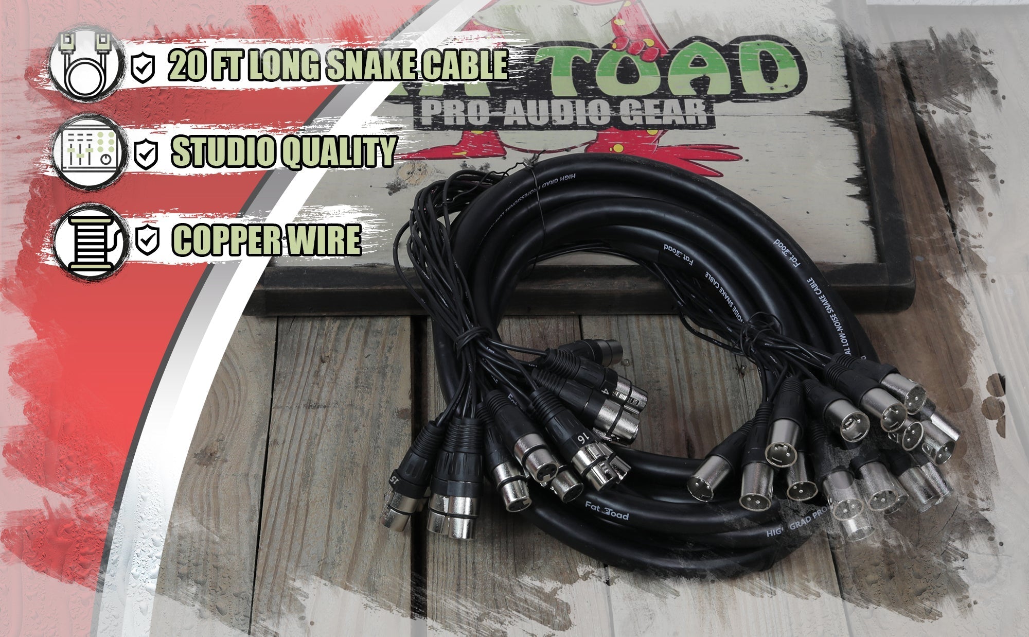 XLR Snake Cable (16 Channels) 20FT by FAT TOAD | Patch Studio, Stage, Live Sound Recording Multicore Cords | Pro Audio Shielded Balanced Double-Sided Microphone Cables for DJ Digital Mixers, Amplifier GeekStands.com
