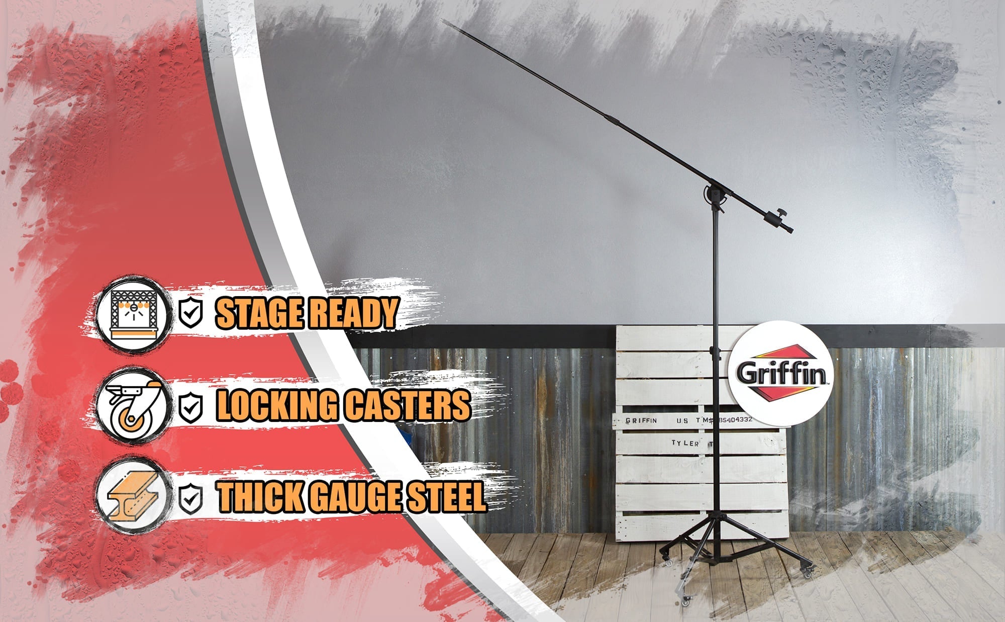 GRIFFIN Professional Studio Microphone Boom Stand with Casters | Extended Height Recording Mic Holder Tripod on Wheels | Tall Telescoping Arm Mount & Retractable Legs for Vocals, Choir, Overhead Drums GeekStands.com