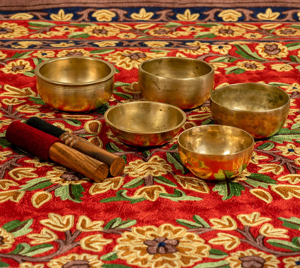 Rare Antique Cup Singing Bowl Set – 432Hz Scale with 4th and 5th Octave Bowls - AS16145 Bodhisattva Trading Company