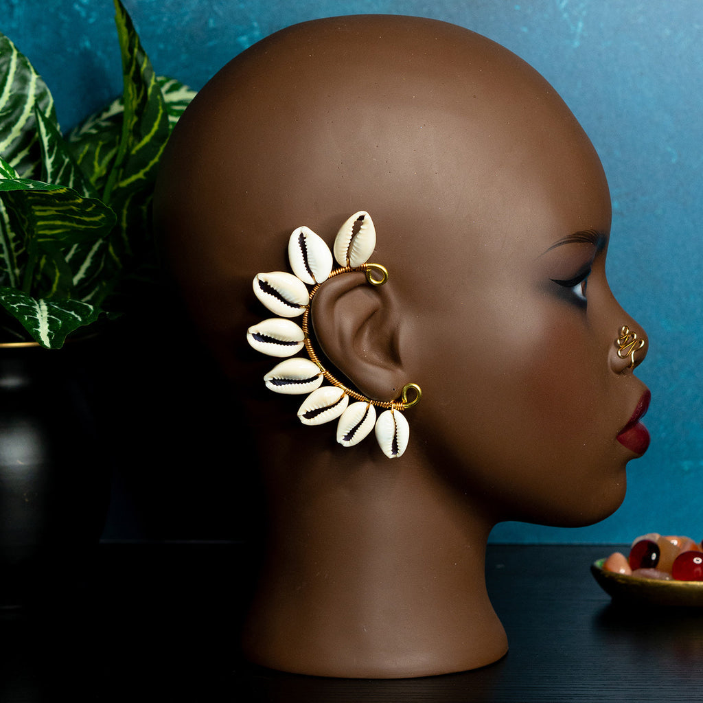 Cowrie Star Ear Cuff Adorned In Taji