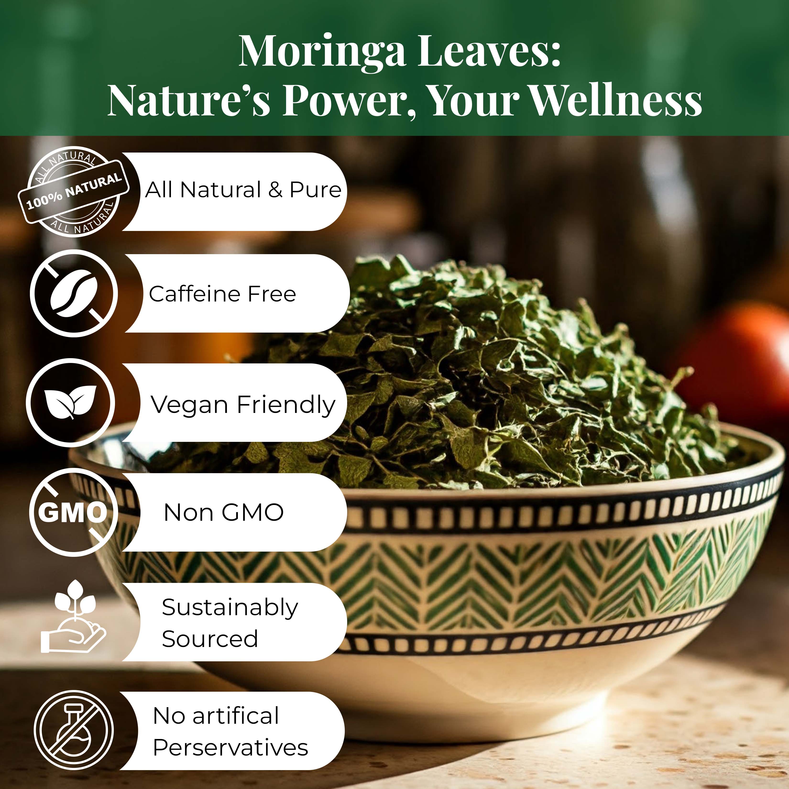 Akshit Moringa (Oleifera) Tea Leaves – Herbal Tea, 100% Natural Moringa Leaves, Boosts Energy & Immunity - 2.6 oz Akshit