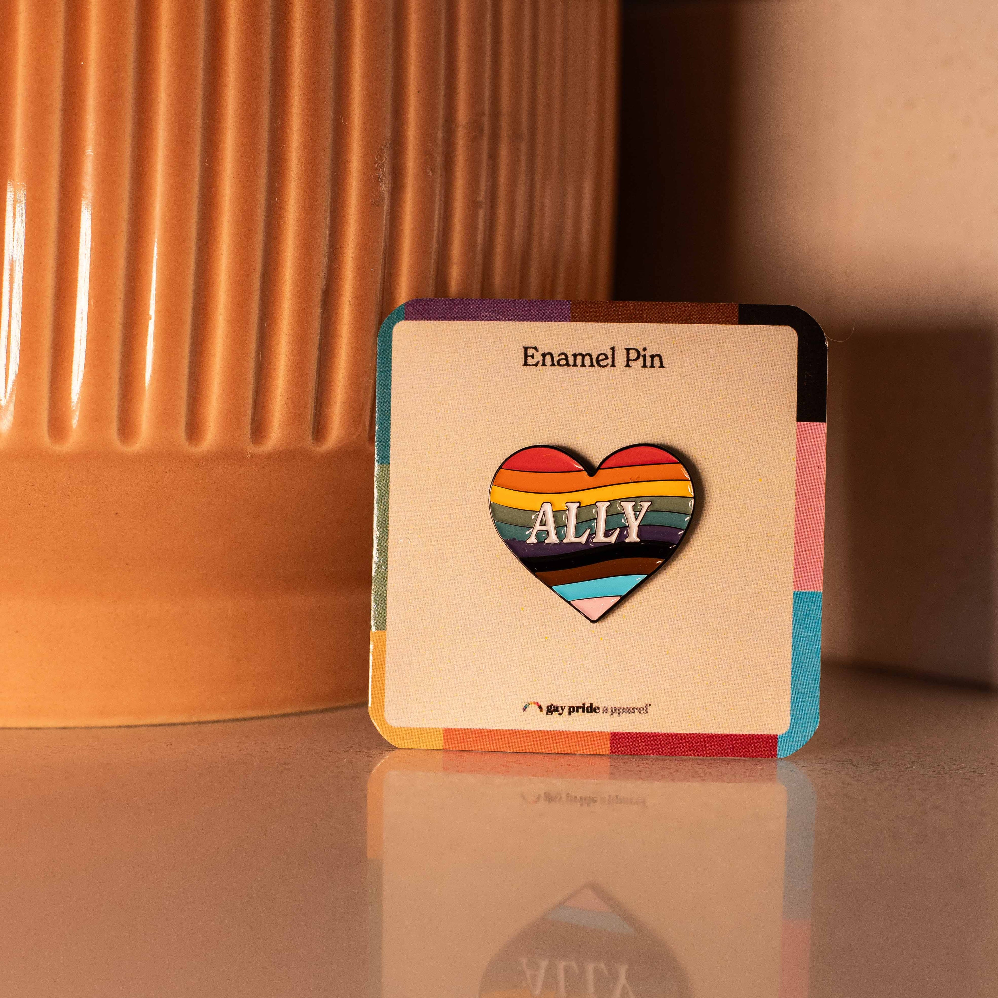 Rainbow Ally Heart Enamel Pin Gay Pride Apparel