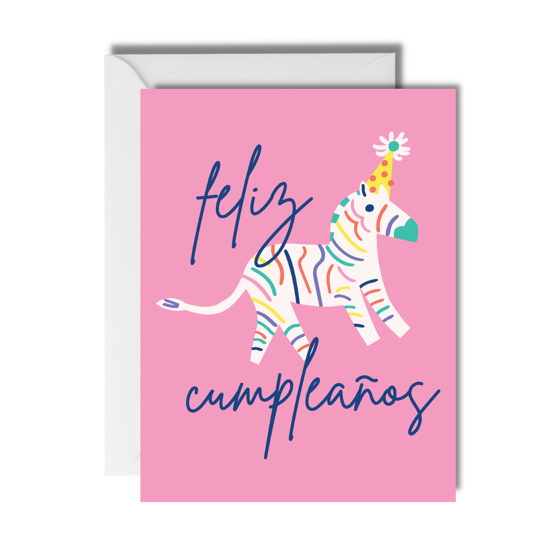 Animal Party Zebra - Spanish Birthday Card CheerNotes
