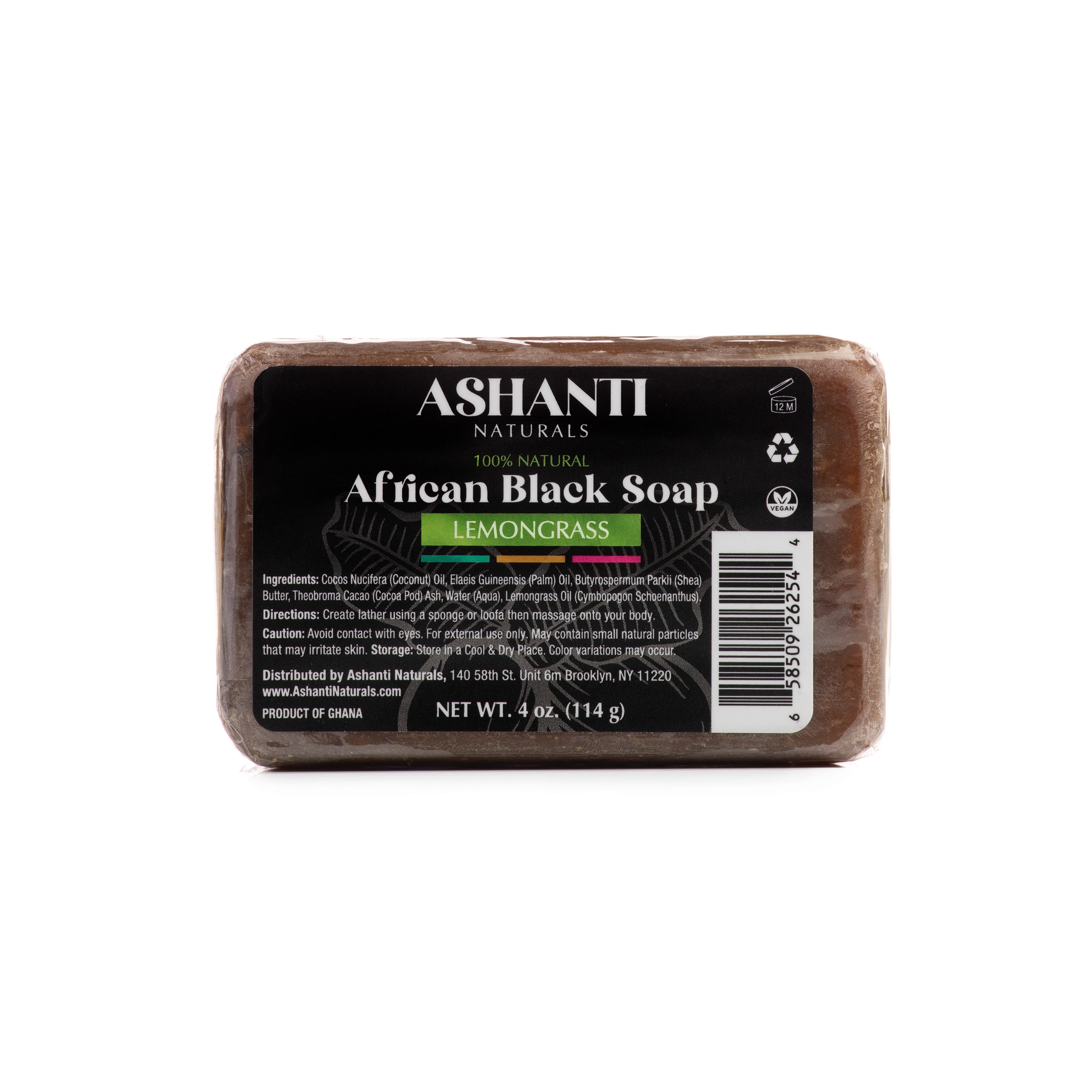 ASHANTI NATURALS 100% African Black Soap - Lemongrass AshantiNaturals