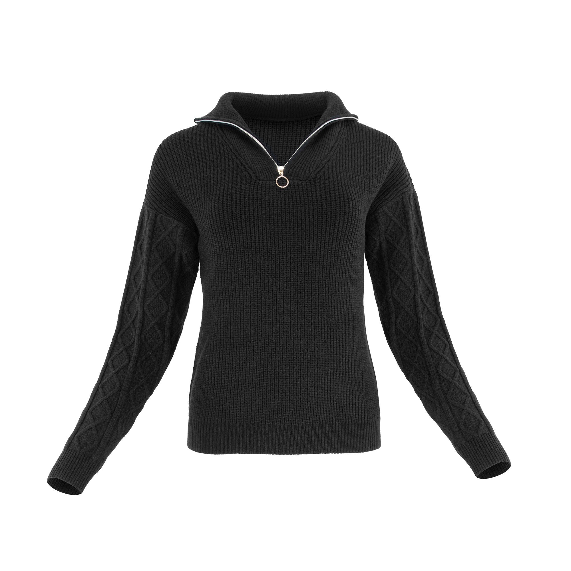 CABLE KNIT ZIPPER SWEATER profile-nyc