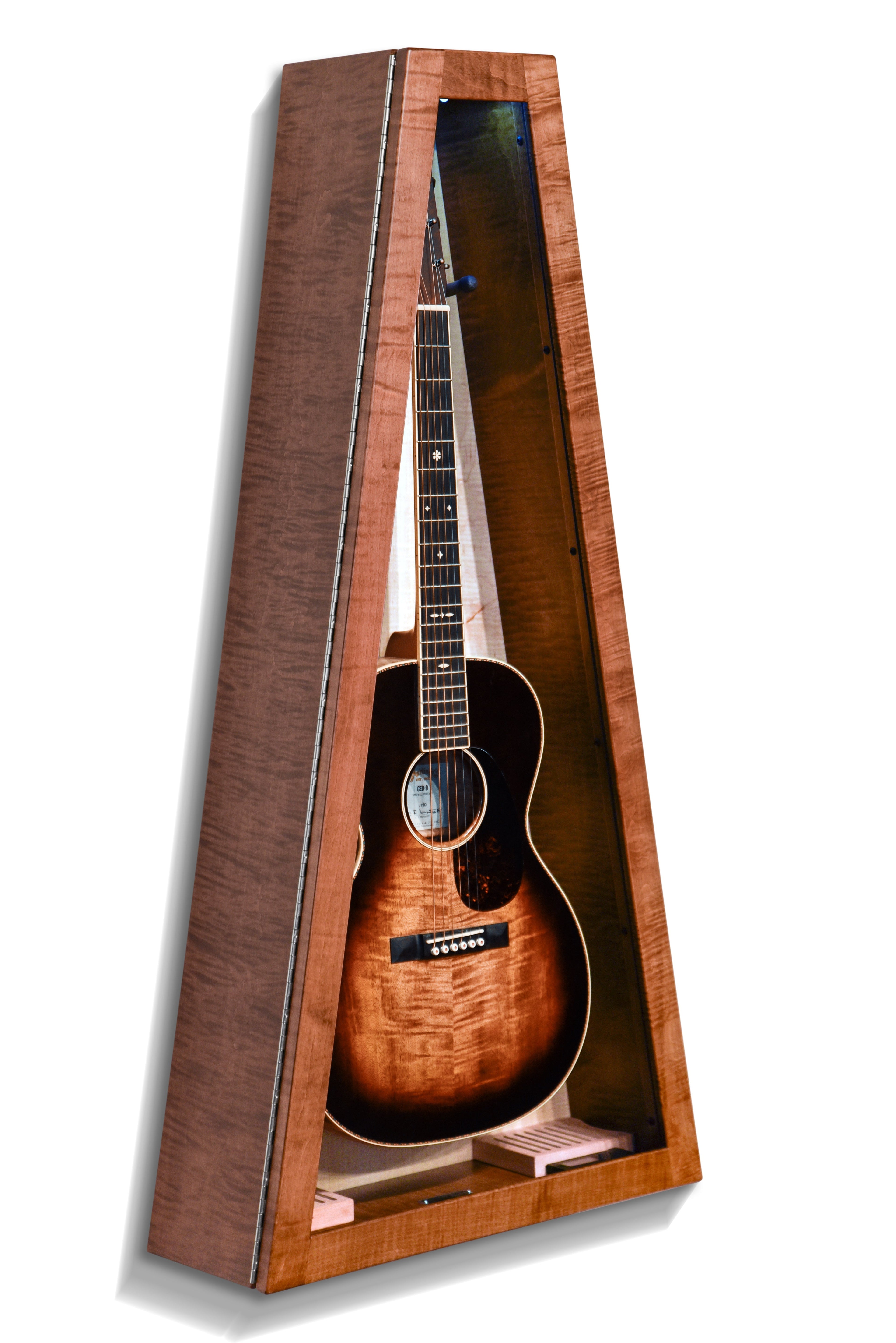 ClimaCase Triangle Humidor - Flamed Maple with Boston Stain and Natural Flamed Maple Back Acoustic Remedy Cases