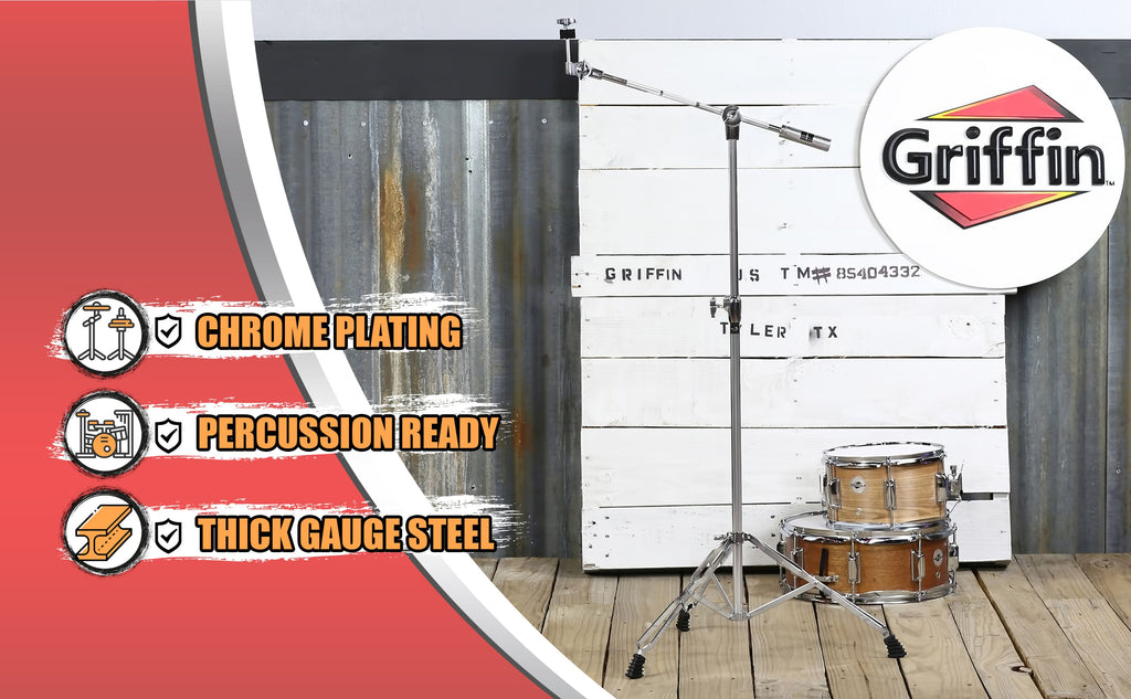 GRIFFIN Cymbal Boom Stand | Double Braced Drum Percussion Gear Hardware Set | Adjustable Height | Arm Holder With Counterweight Adapter for Mounting Heavy Duty Weight Crash &Ride Cymbals For Drummers GeekStands.com
