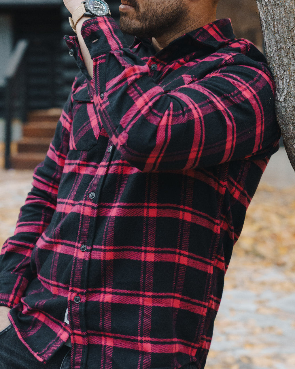 Field Grand Flannel, Huntsman Plaid in Black MuskOx Flannels