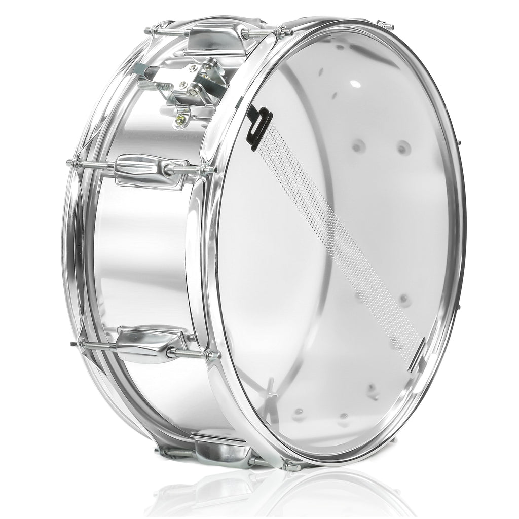 Metal Snare Drum by GRIFFIN - 14" x 5.5" inch Steel Chrome Shell - 8 Tuning Lugs & Snare Throw Off Strainer Set - Musical Instrument Kit & Drummer Key GeekStands.com