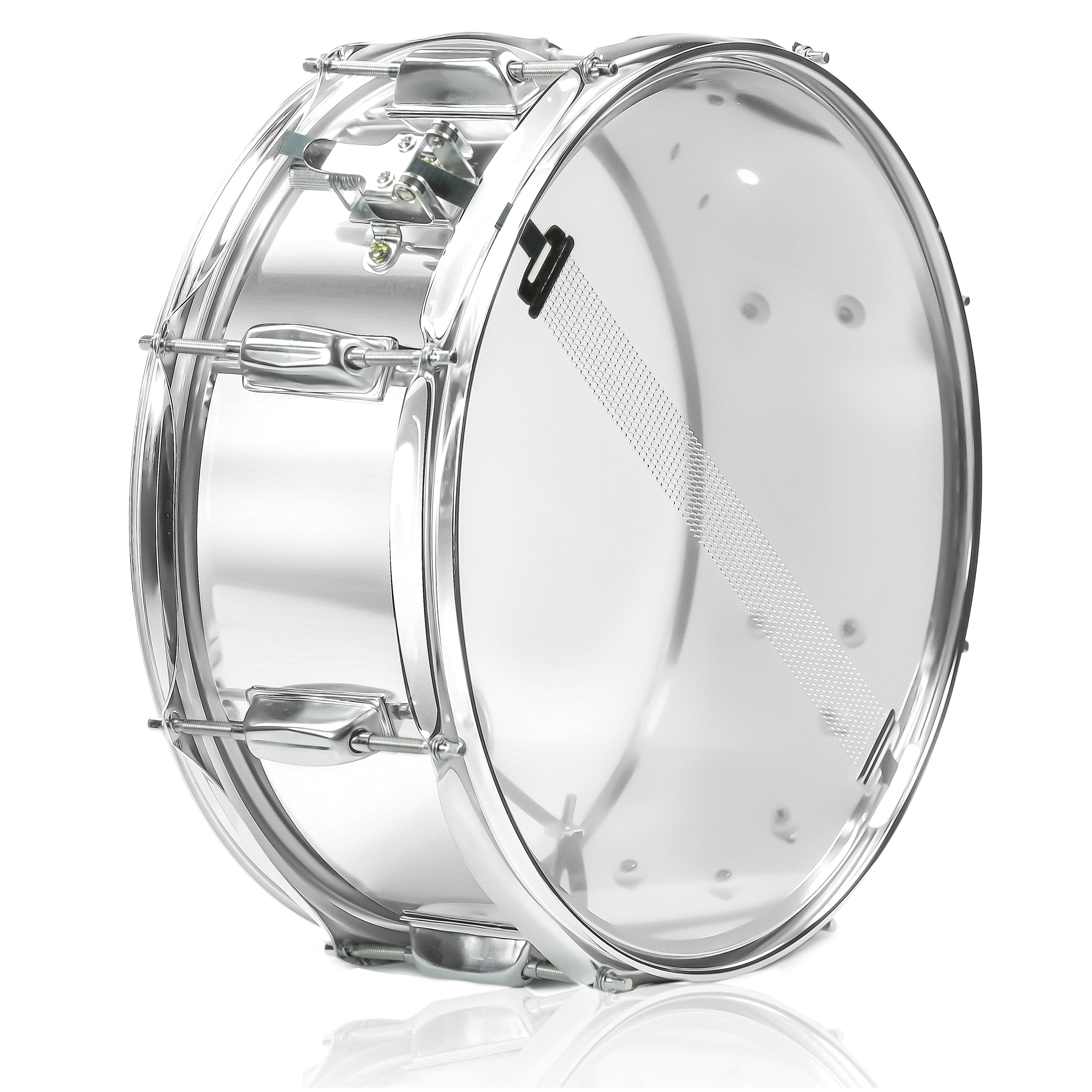 Metal Snare Drum by GRIFFIN | 14" x 5.5" inch Steel Chrome Shell | 8 Tuning Lugs & Snare Throw Off Strainer Set | Musical Instrument Kit & Drummers Key | Marching Percussion Hardware & Drum White Head GeekStands.com
