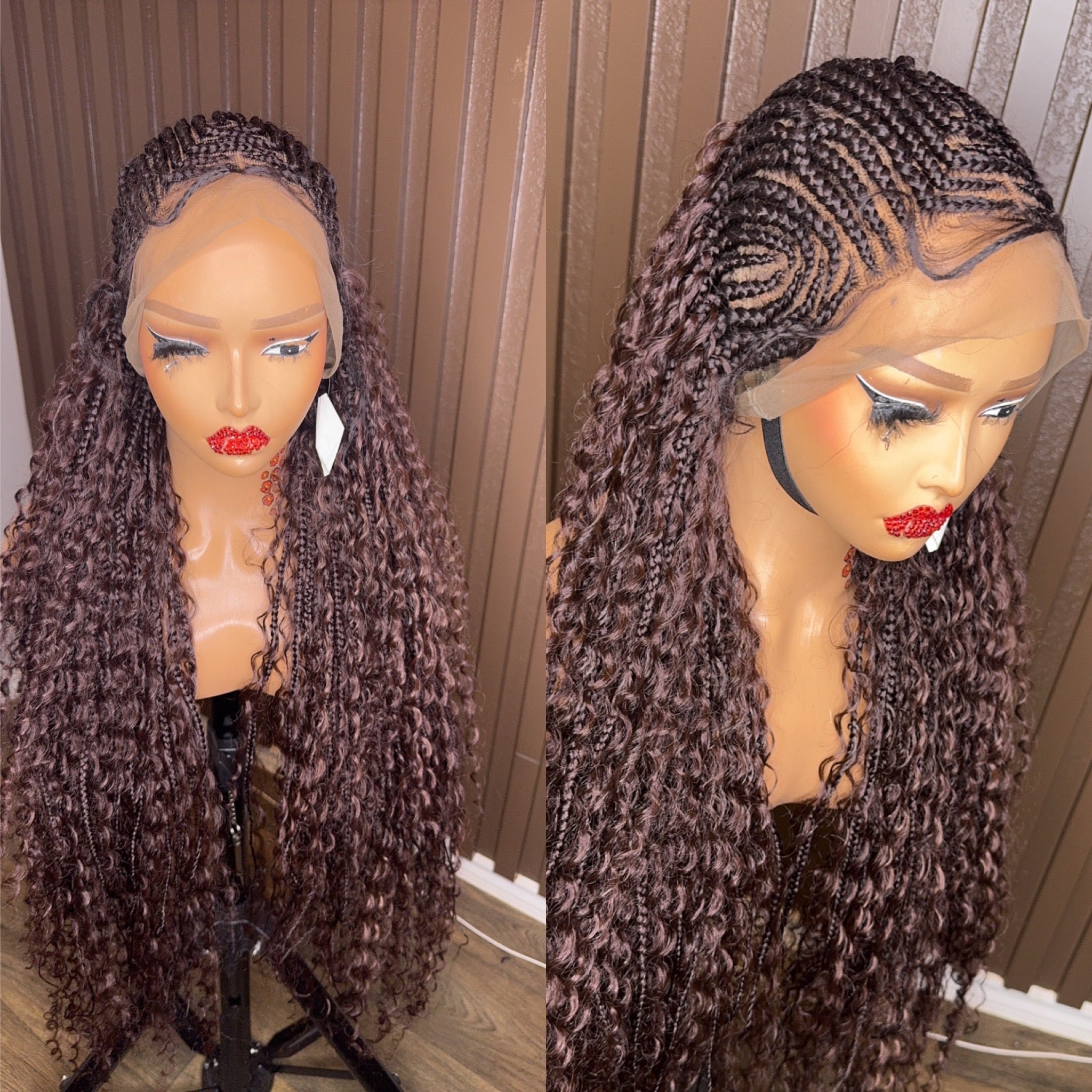 Cornrows braided wig in burgundy, brown and color 27 HOL stores