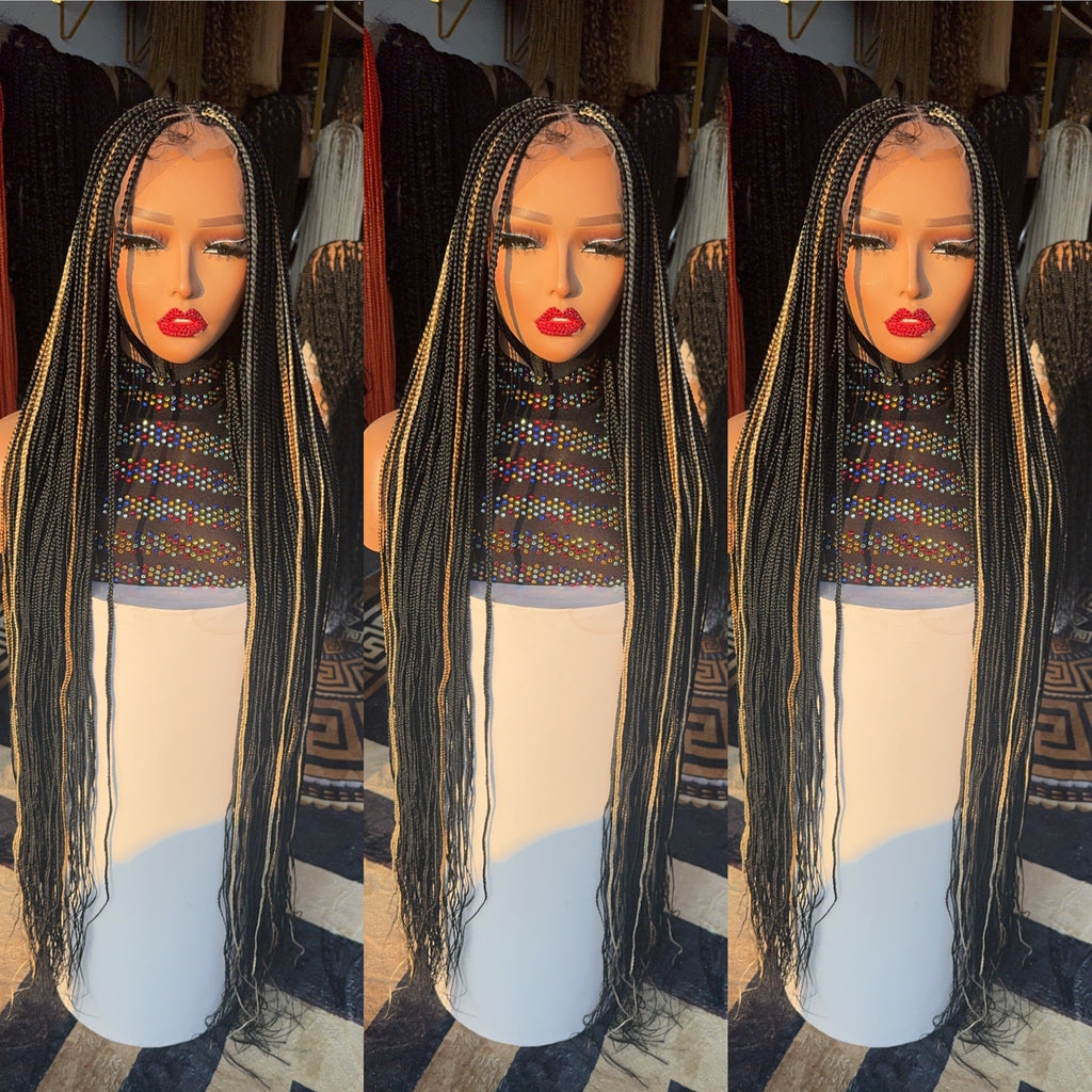 Black knotless braided wig with highlights HOL stores