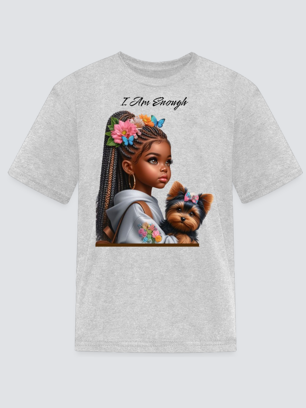 African American Girls I Am Enough with a Puppy Short Sleeve T-Shirt NicholesGifts