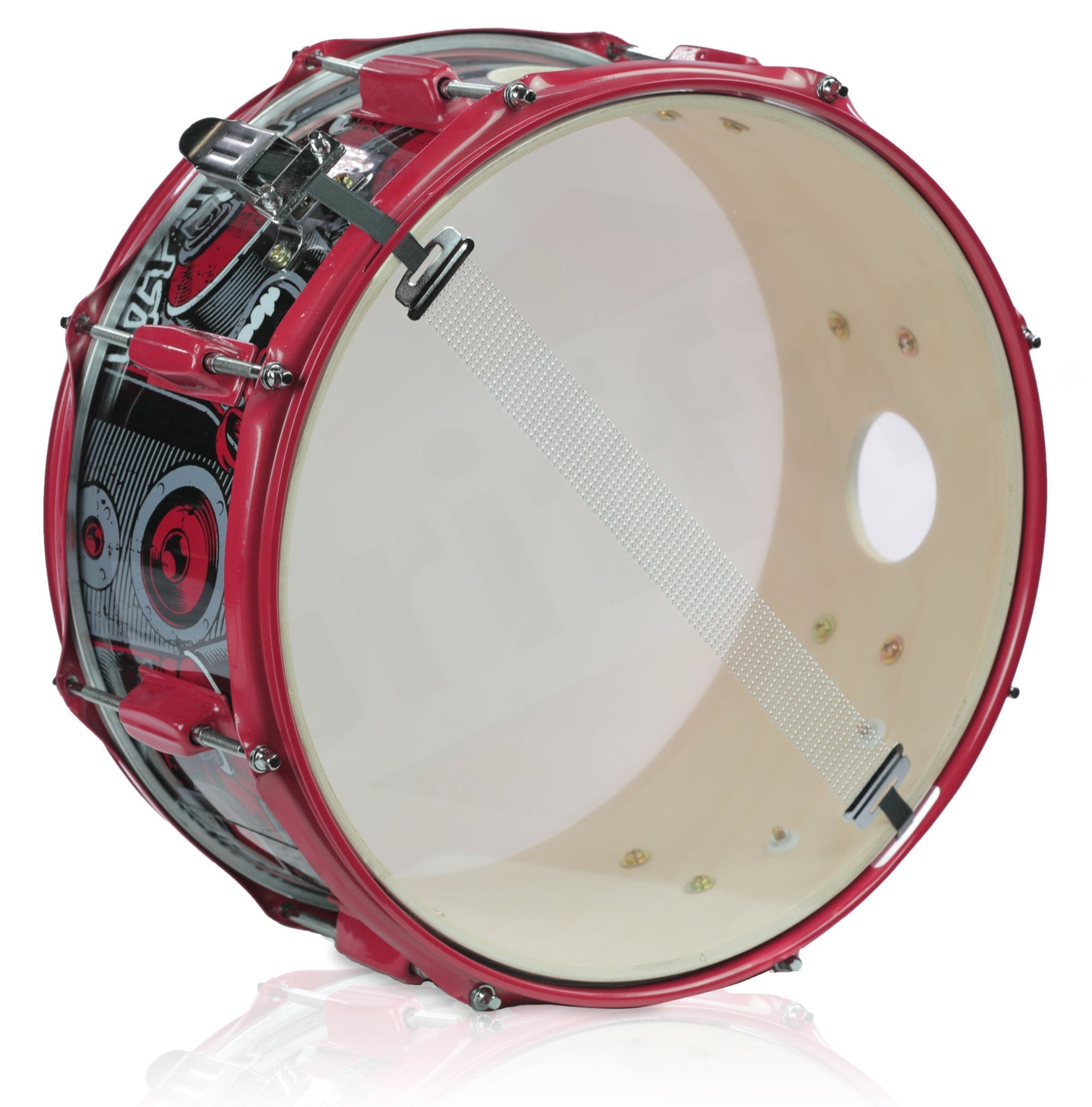 GRIFFIN Snare Drum Birch Wood Shell 14 X 6.5 Inch | Oversize 2.5" Large Vents & Custom Graphic Wrap (Limited Edition) | Red Hardware & Marching Drummers Key for Students & Pros | 8 Metal Tuning Lugs GeekStands.com