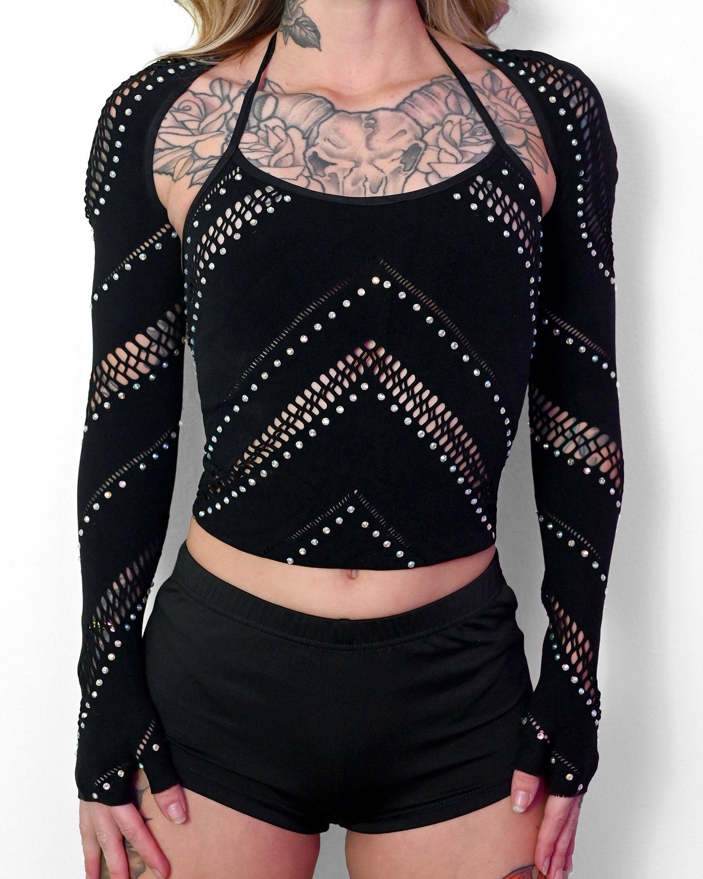 Black Halter Bolero Set SUSPEX Rave Outfits