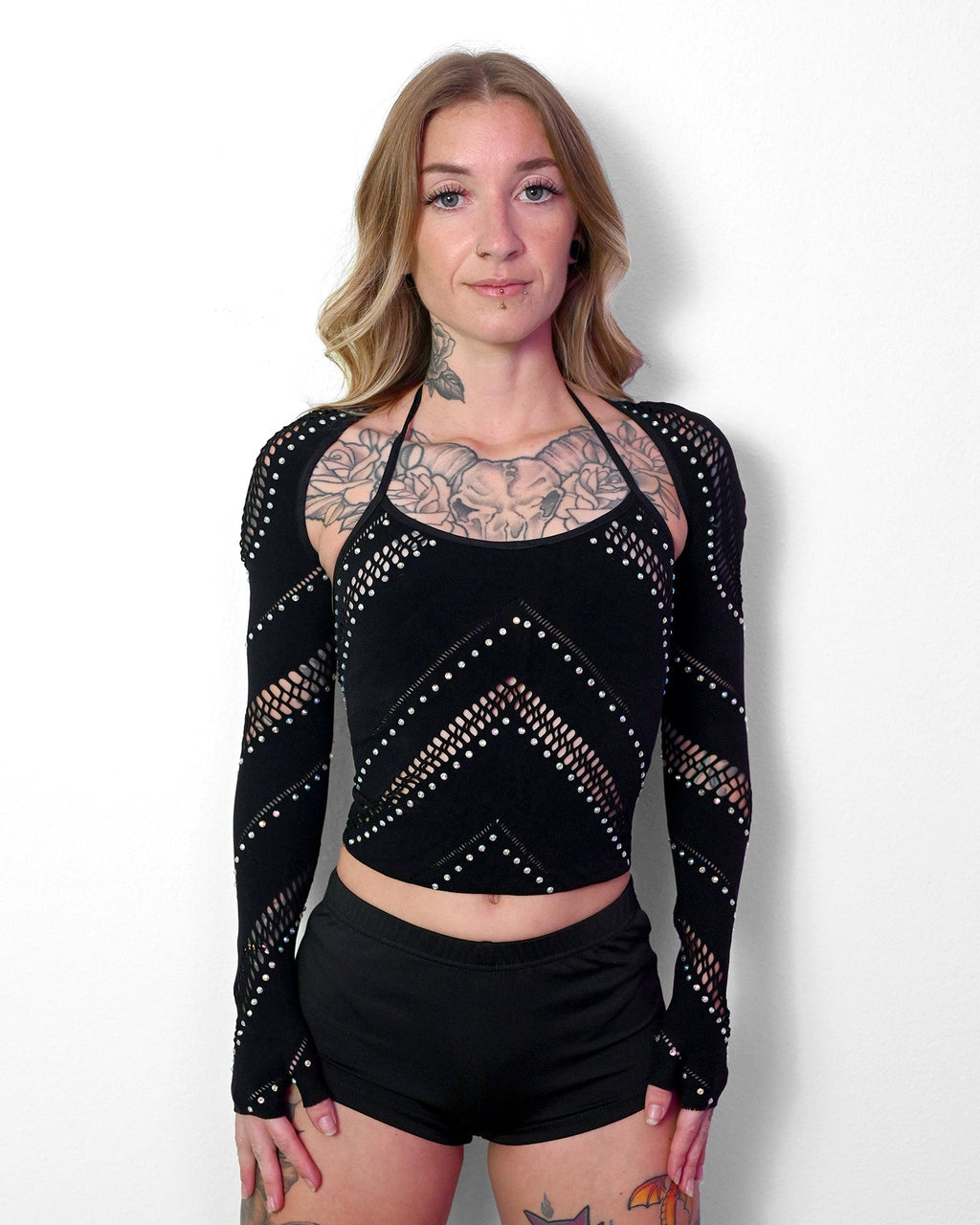 Black Halter Bolero Set SUSPEX Rave Outfits