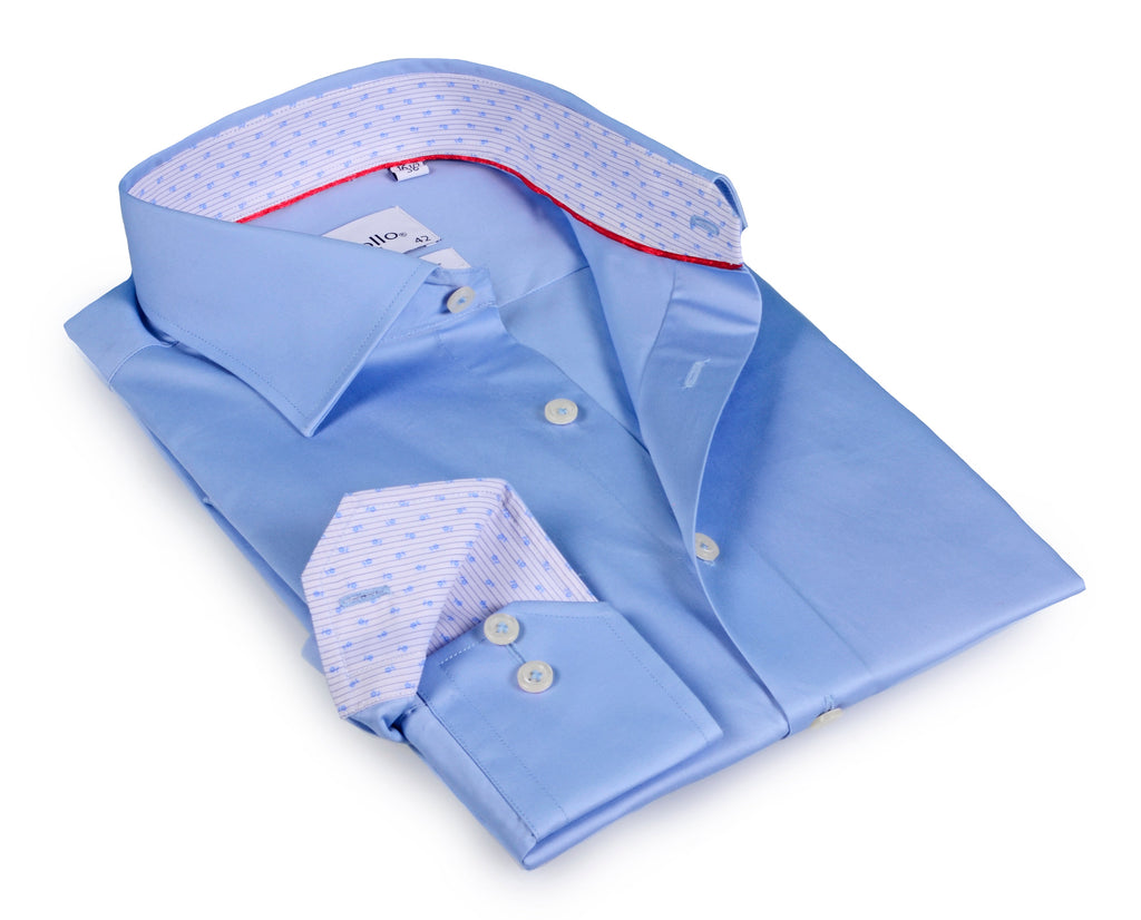 Blue Long Sleeve Shirt with contract trimming // Dual cuffs// contemporary fit- Final Sale LEVINAS® Official