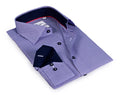 Blue Long Sleeve Shirt with contract trimming // Dual cuffs// contemporary fit- Final Sale LEVINAS® Official
