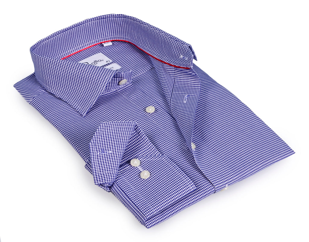 Blue Long Sleeve Shirt with contract trimming// Dual cuffs// contemporary fit- Final Sale LEVINAS® Official