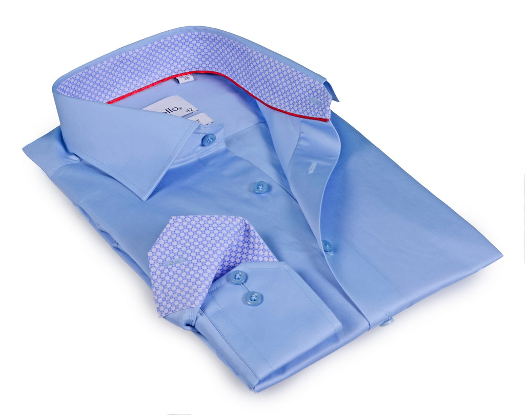 Blue Long Sleeve Shirt with contract trimming // Dual cuffs// contemporary fit- Final Sale LEVINAS® Official