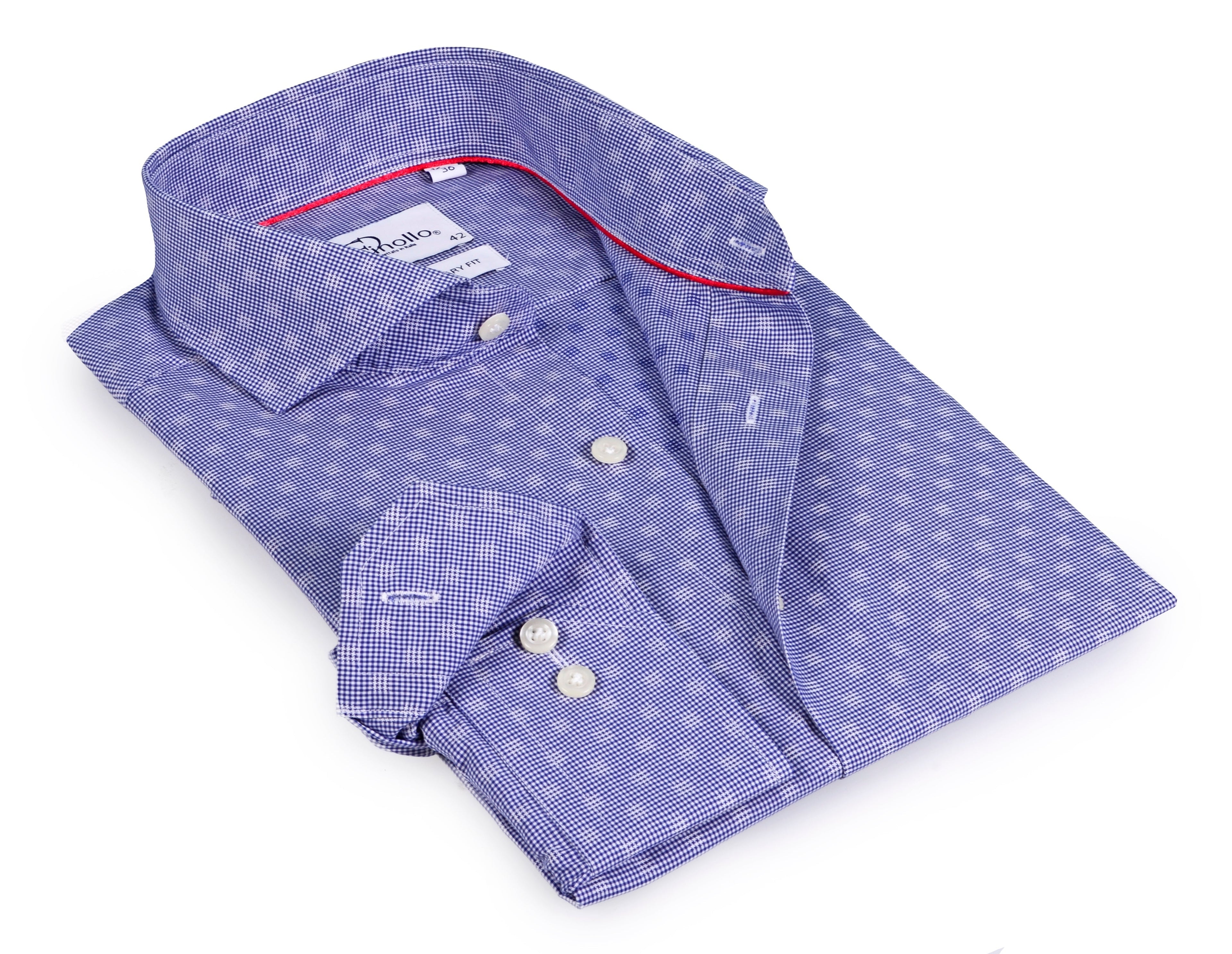 Blue Long Sleeve Shirt with contract trimming // Dual cuffs// contemporary fit- Final Sale LEVINAS® Official