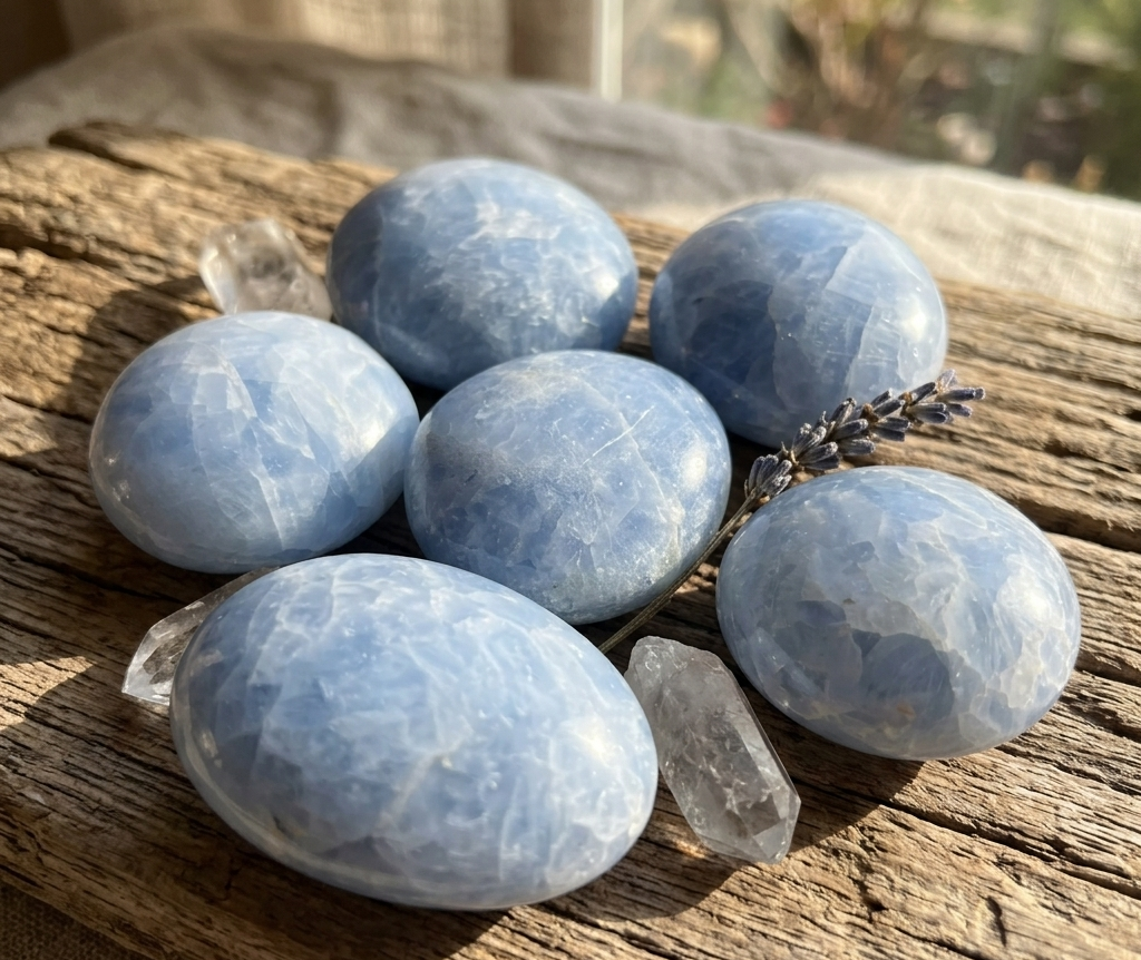 Blue Calcite Large Freeform Palm Stones (2-3 Inches) Polished Carving Amazing Crystals