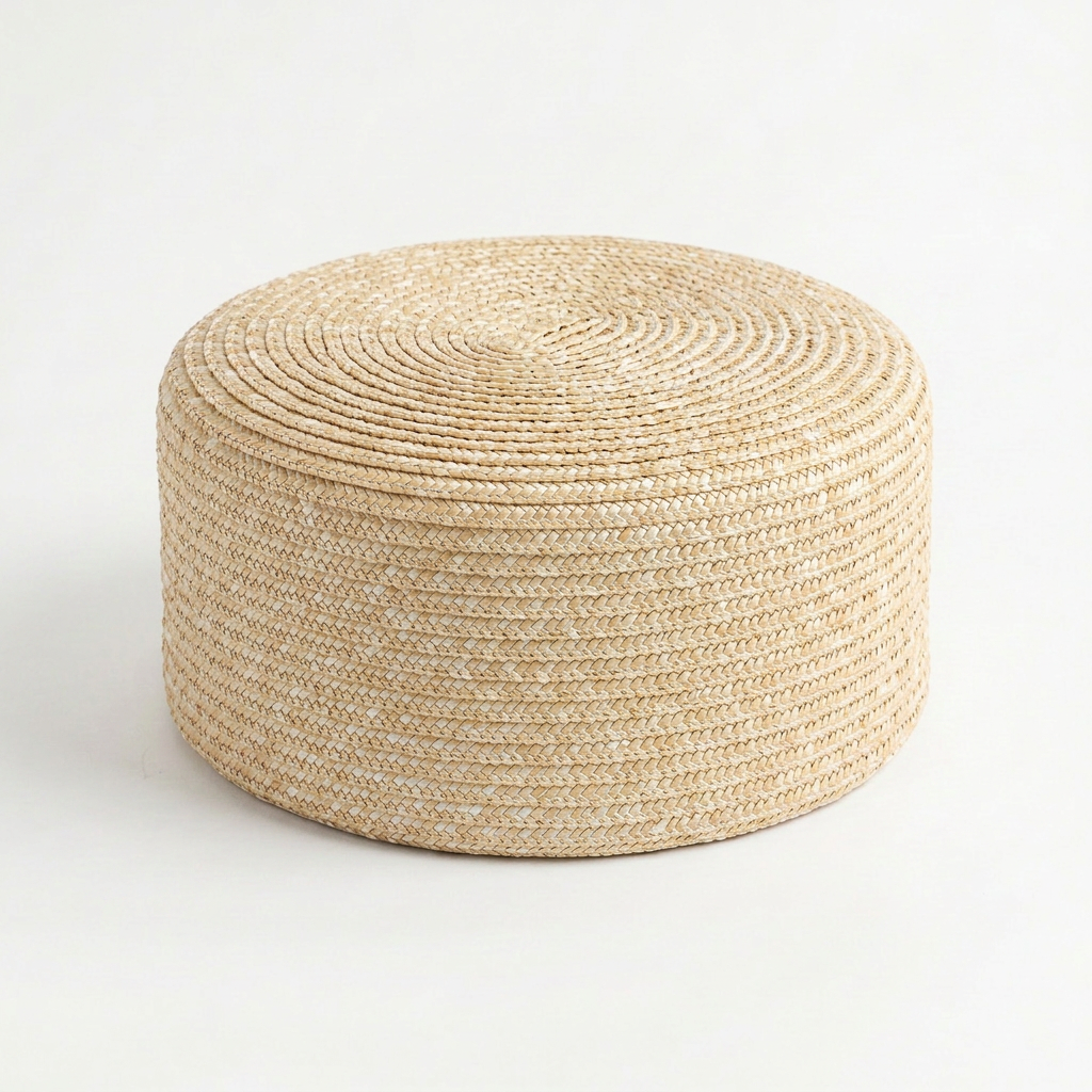 Grounded Straw Flat Pill Box Hat - Natural Boho Brown
